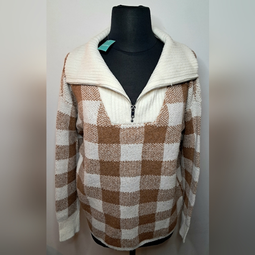Women's Maurices Buffalo Plaid Quarter Zip Sweater NWT